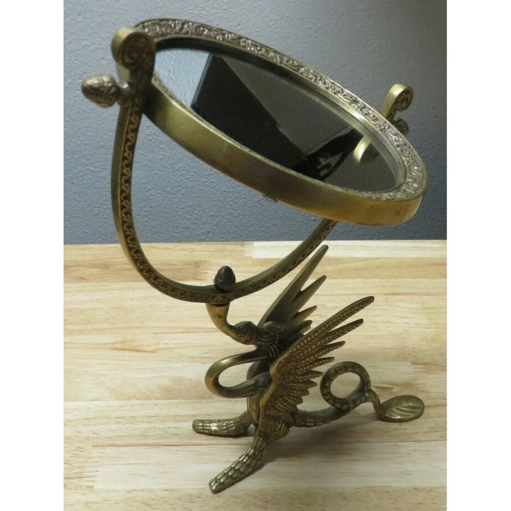 Antique Bronze TONE ORNATE ASIAN CHINESE DRAGON FISH 1 SIDE VANITY MIRROR 15